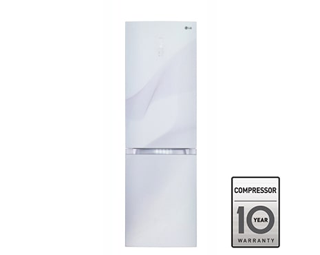 LG Двухкамерный холодильник LG Total No Frost. Высота 190см. Скругленные дверцы из закаленного стекла. Цвет: белый с графическим узором, GA-B439TGKW